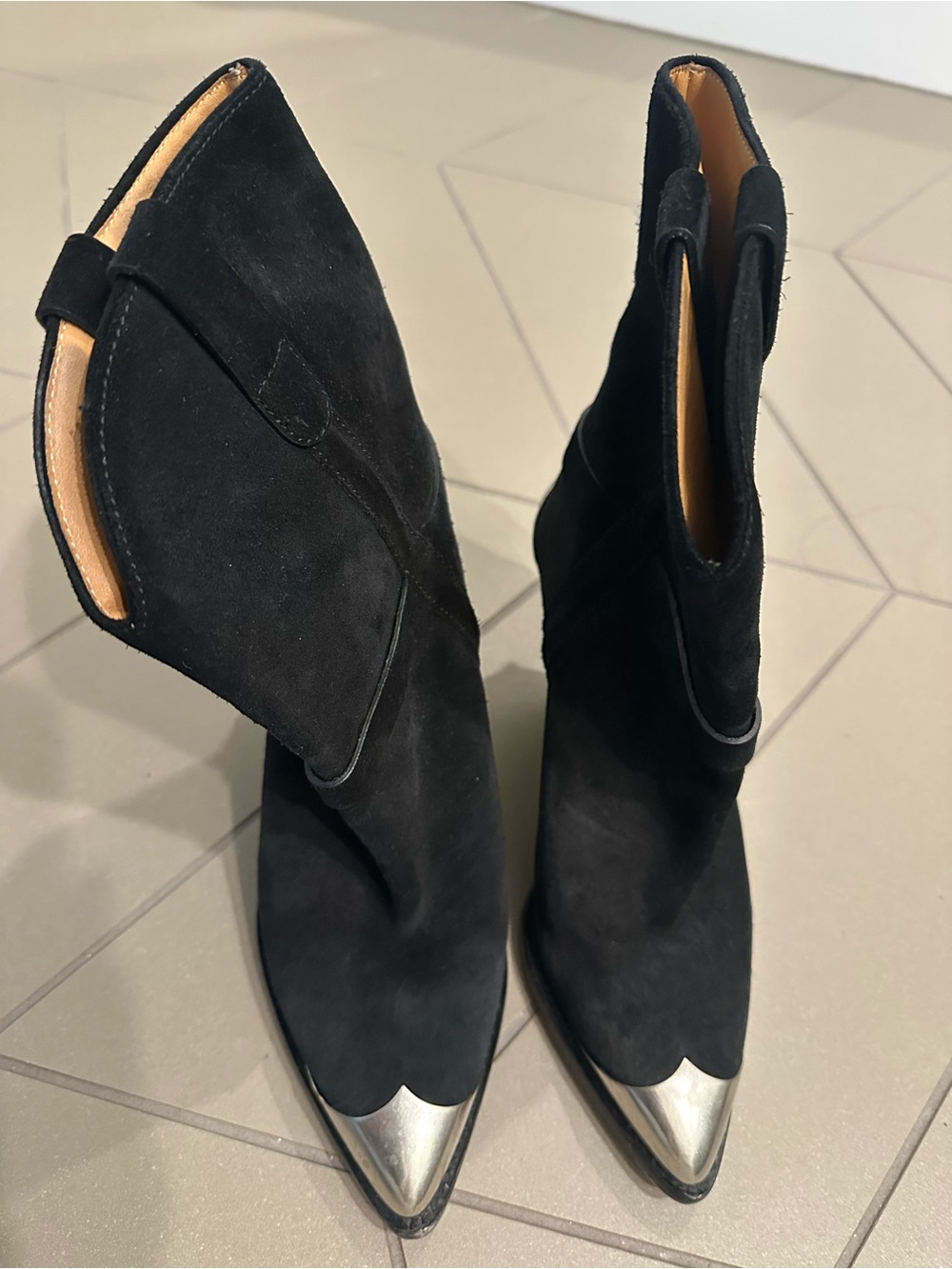Isabel Marant Lamsy Black Suede Silver Metal Toe Boots